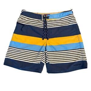 Patagonia Wavefarer 8" Board Short Men's 34 Navy Stripe Swim Trunks Drawstring
